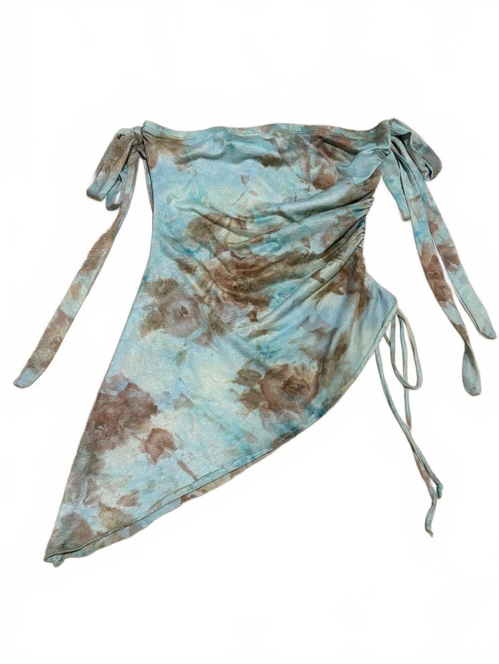 Vintage Forever 21 Women's Asymmetrical Ruched Tie-Dye Fairy Tube Top